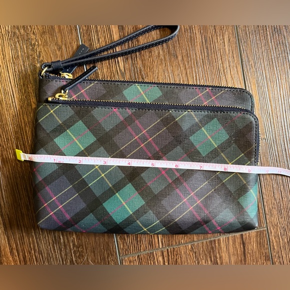 NWOT Talbots wristlet, clutch, pouch. Blue, green, yellow and pink plaid. - Picture 11 of 12